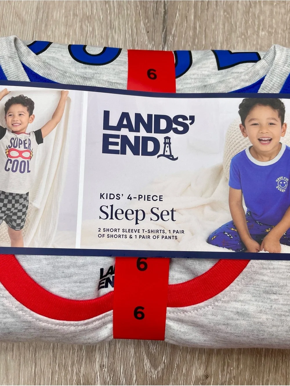 Lands' End Kids 4-Piece Sleep Set — Gray with Blue & Red Accent